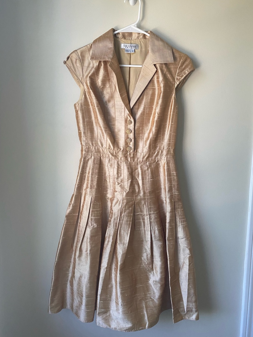 Kay Unger Champagne Gold Cap-Sleeve Fit & Flare Dress